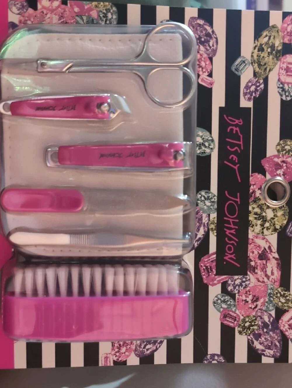 Betsey Johnson Pink 7-Piece Grooming Set with Brush